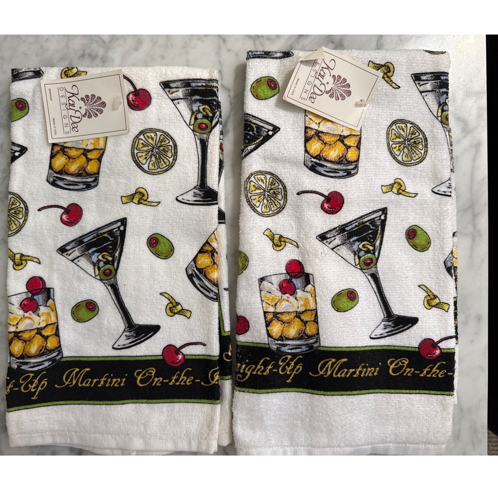 Kay Dee Designs Martini Cocktail Kitchen Towels Set of 2 Made in USA NWT